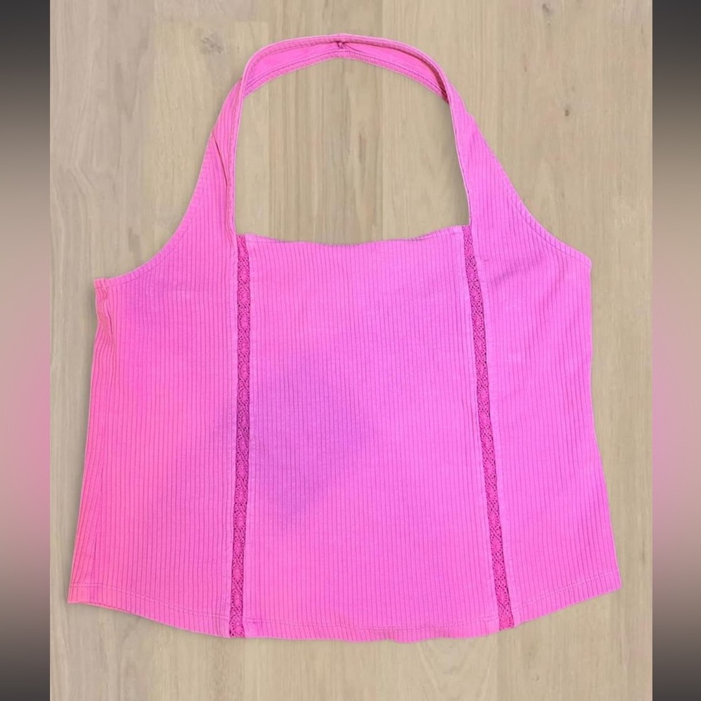 American Eagle Outfitters Hot Pink Ribbed Halter Tank